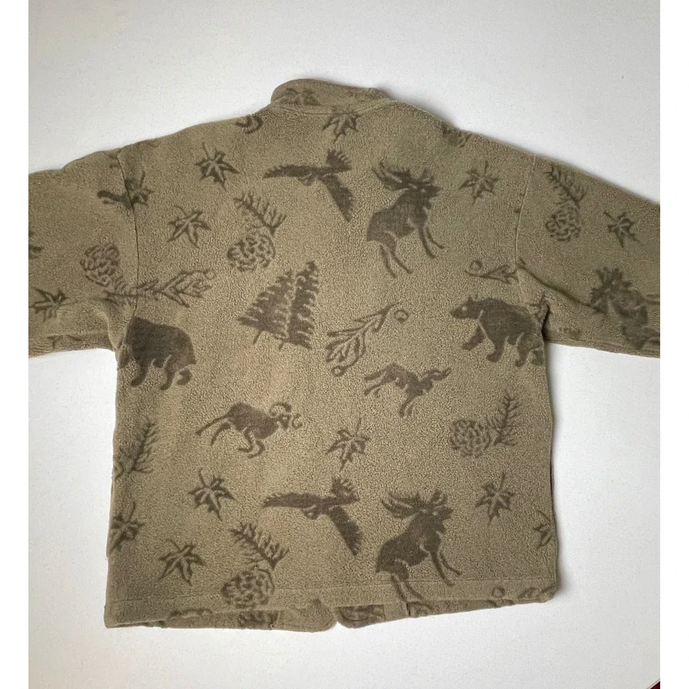Little Big Horn Shirt Co Fleece Jacket Olive Green Wildlife Print Moose Bear